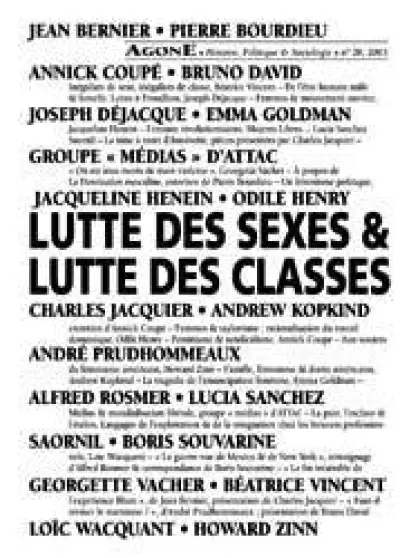 Agone, n°28 : Lutte des sexes, luttes des classes