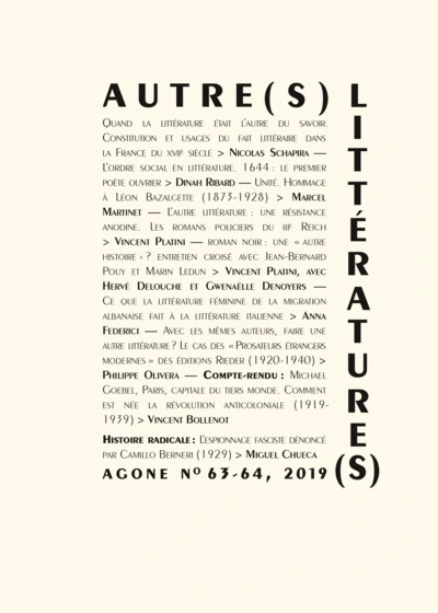 Agone, n°63 : Autre littérature