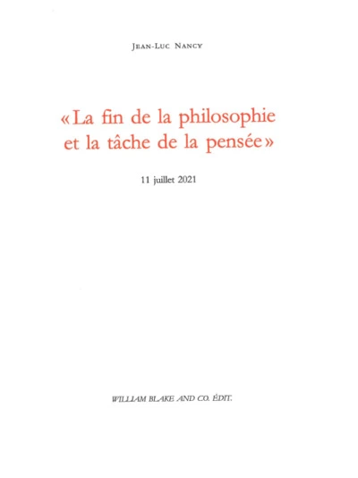 « La fin de la philosophie et la tâche de la pensée »: 11 juillet 2021