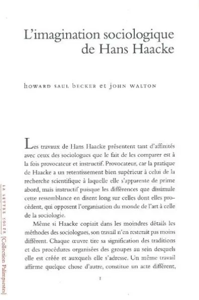 L' Imagination Sociologique de Hans Haacke